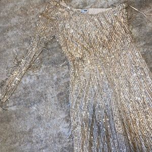 Gold sequins jumpsuit one sleeve. Size Large